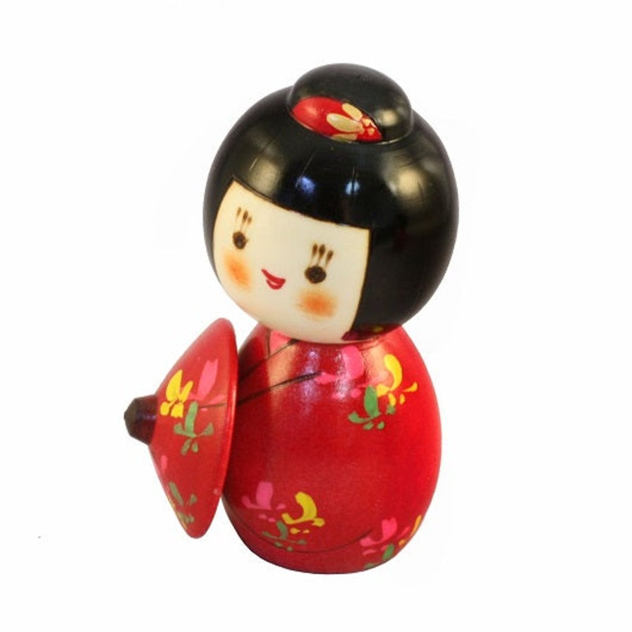 Bambole Kokeshi ARTIGIANATO GIAPPONESE | Kokeshi Hanagasa Red