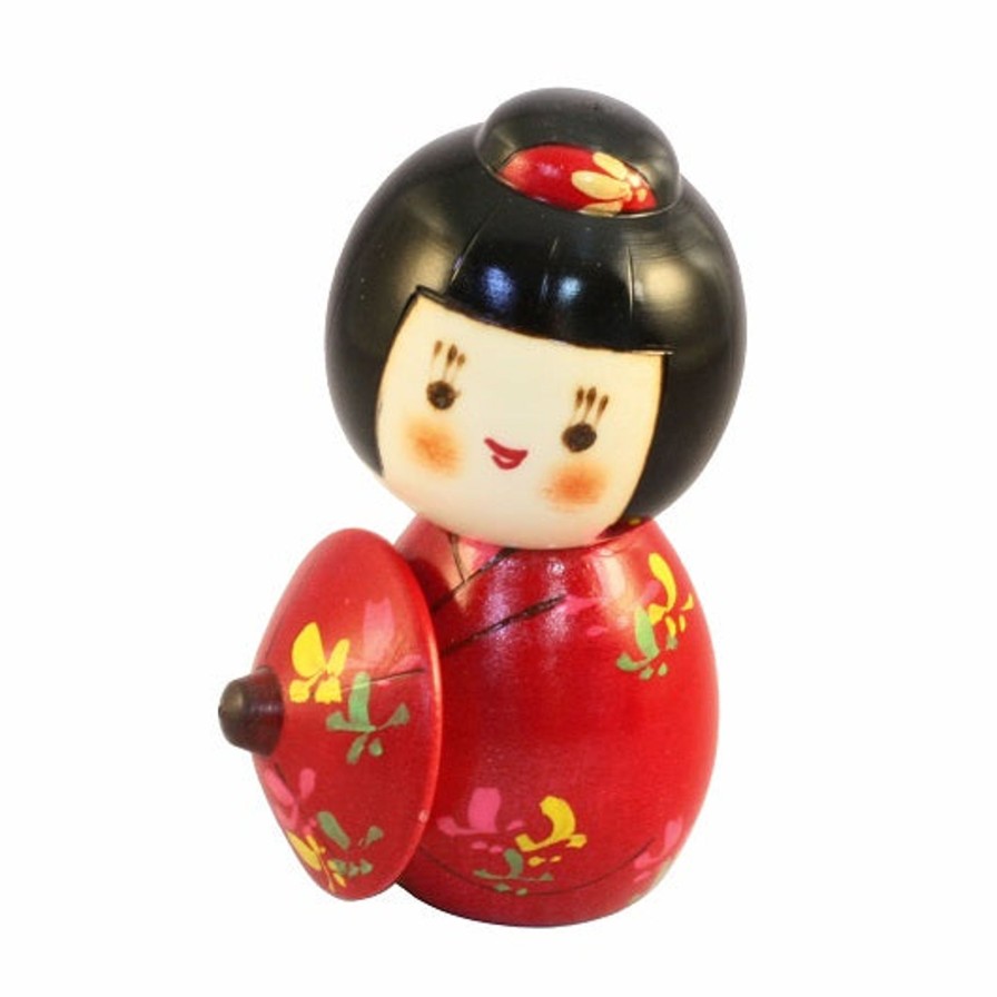 Bambole Kokeshi ARTIGIANATO GIAPPONESE | Kokeshi Hanagasa Red